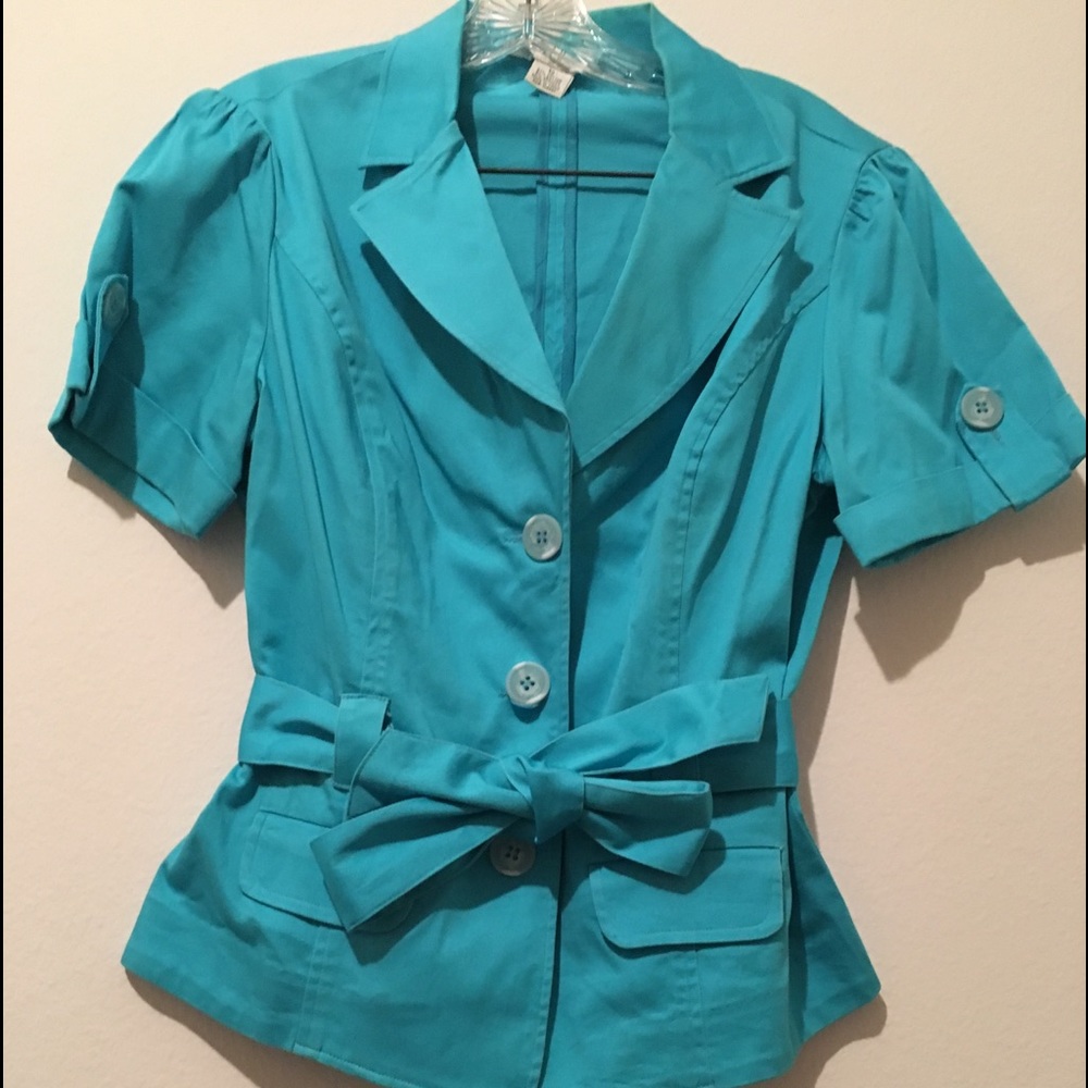 Turquoise Short Sleeve Top With Belt - Size 12